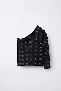 ASYMMETRIC SEAMLESS RHINESTONE T-SHIRT