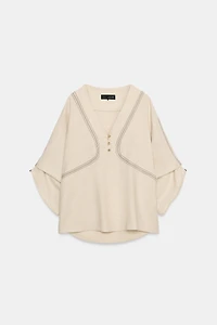CHEMISE OVERSIZE EN LIN À SURPIQÛRES CONTRASTÉES