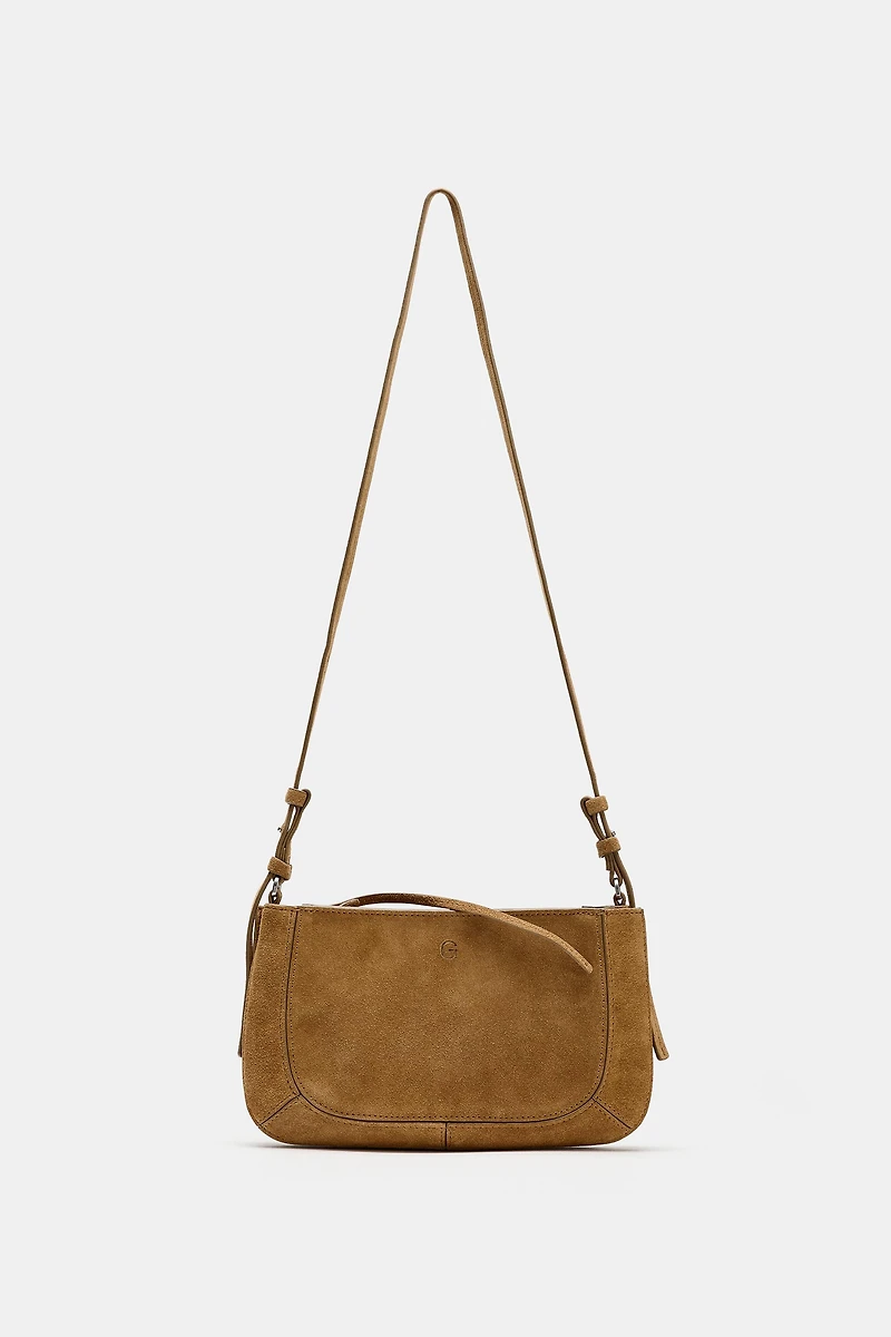 DOUBLE POCKET SPLIT LEATHER CROSSBODY BAG