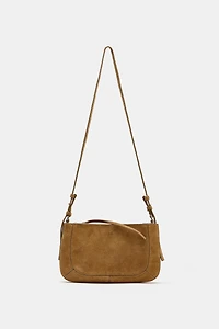 DOUBLE POCKET SPLIT LEATHER CROSSBODY BAG