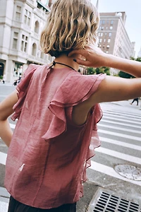 SEMI-SHEER RUFFLED TOP