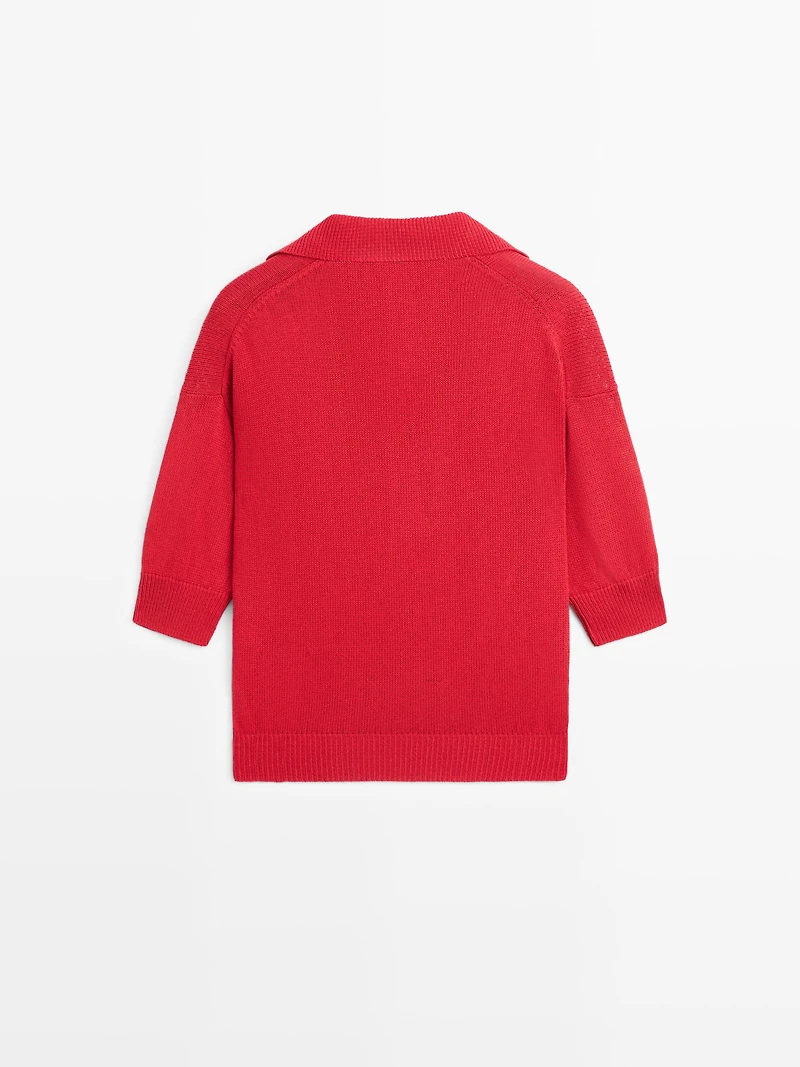 Flowing knit polo sweater