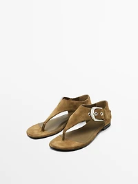 Sandales plates croûte de cuir