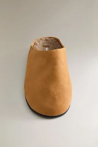 WARM LEATHER MULE SLIPPERS