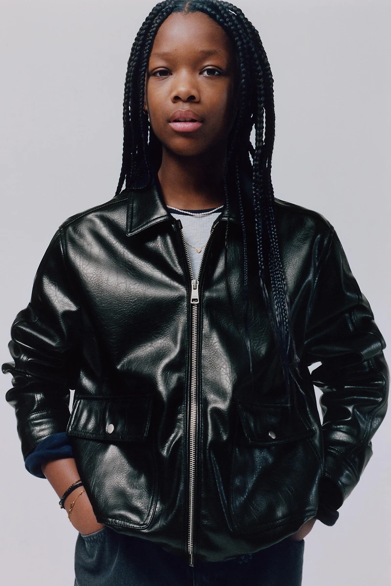 FAUX LEATHER JACKET WITH POCKETS