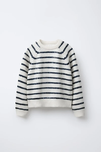 SEQUIN STRIPED KNIT SWEATER