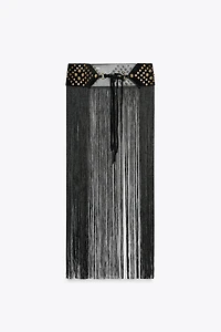 STUDDED FRINGED LEATHER CUMMERBUND BELT