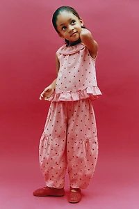 EMBROIDERED HEART PLAID BALLOON PANTS