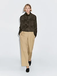 Suede leather jacket with lined buttons