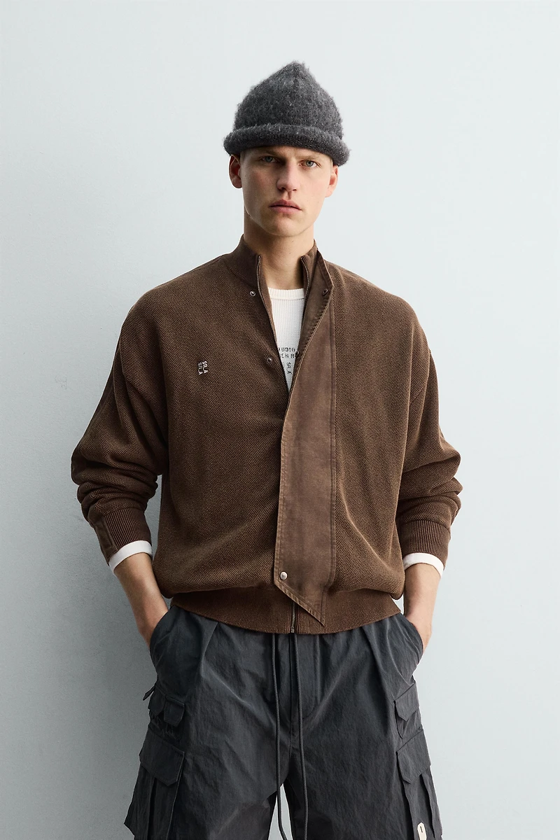 WASHED BANDED KNIT CARDIGAN X SR_A