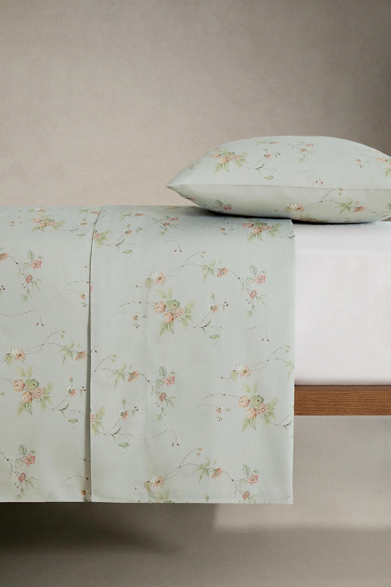 FLORAL BRANCH SATEEN FLAT SHEET (300 THREAD COUNT)
