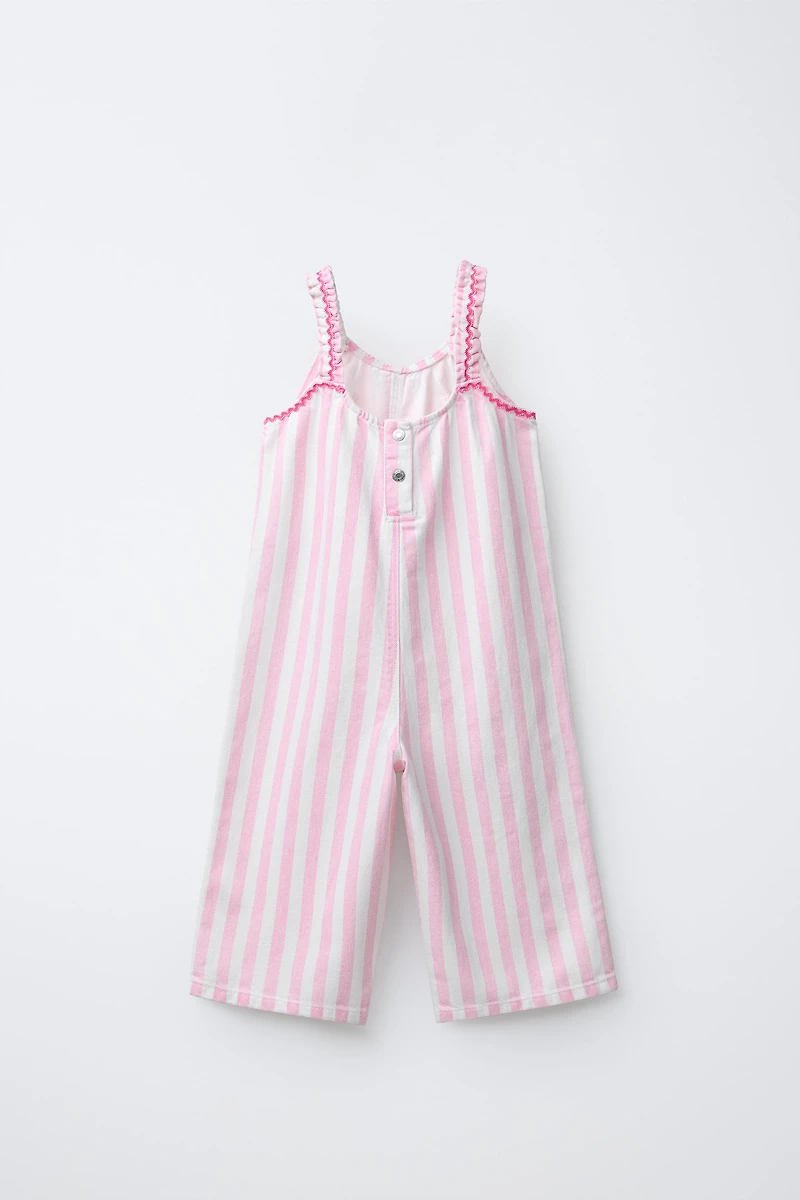 STRIPED TWILL LONG OVERALLS
