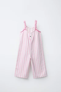 STRIPED TWILL LONG OVERALLS