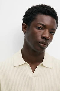 100% cotton ribbed knit polo sweater