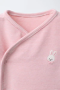 EMBROIDERED BUNNY STRIPED SARAOUL SHIRT AND PANTS SET