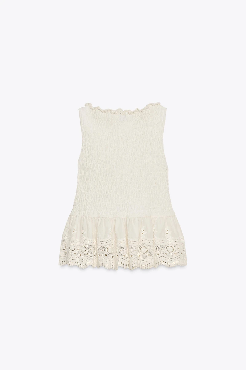 TOP ROMANTIQUE EN MAILLE BIMATIÈRE