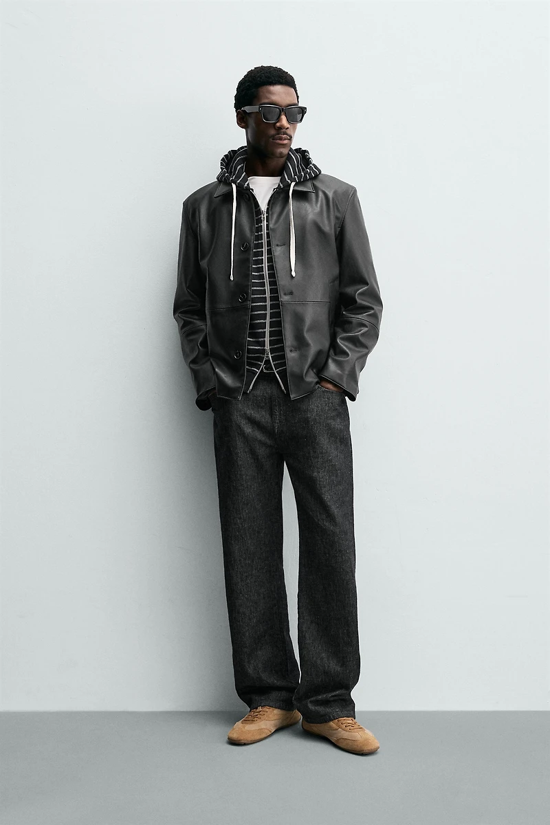 FAUX LEATHER REGULAR FIT OVERSHIRT