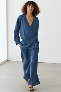 Linen total look denim-effect kimono