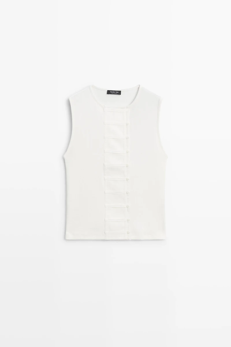 Cotton blend bib detail T-shirt