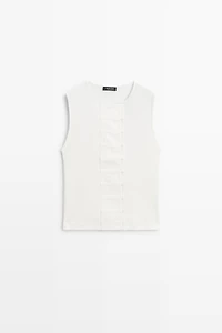 Cotton blend bib detail T-shirt