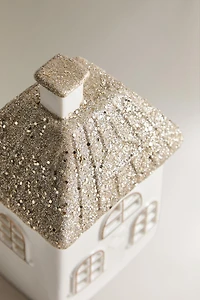 DÉCO CERAMIQUE MAISON TOIT CARREAUX PAILLETTES NOËL