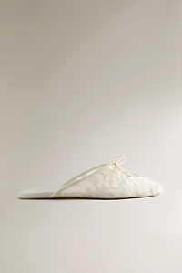 EMBROIDERED FLOWER MULE SLIPPERS