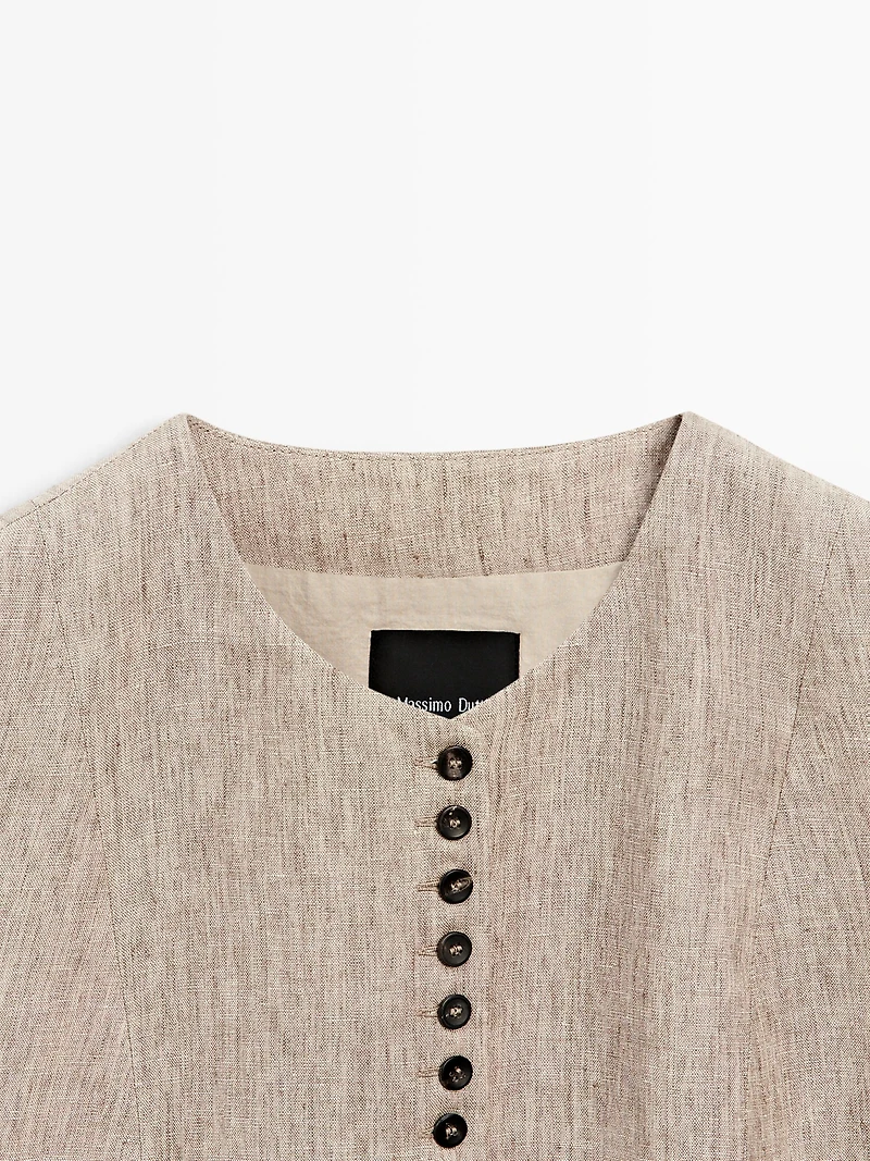 Linen melange waistcoat with buttons
