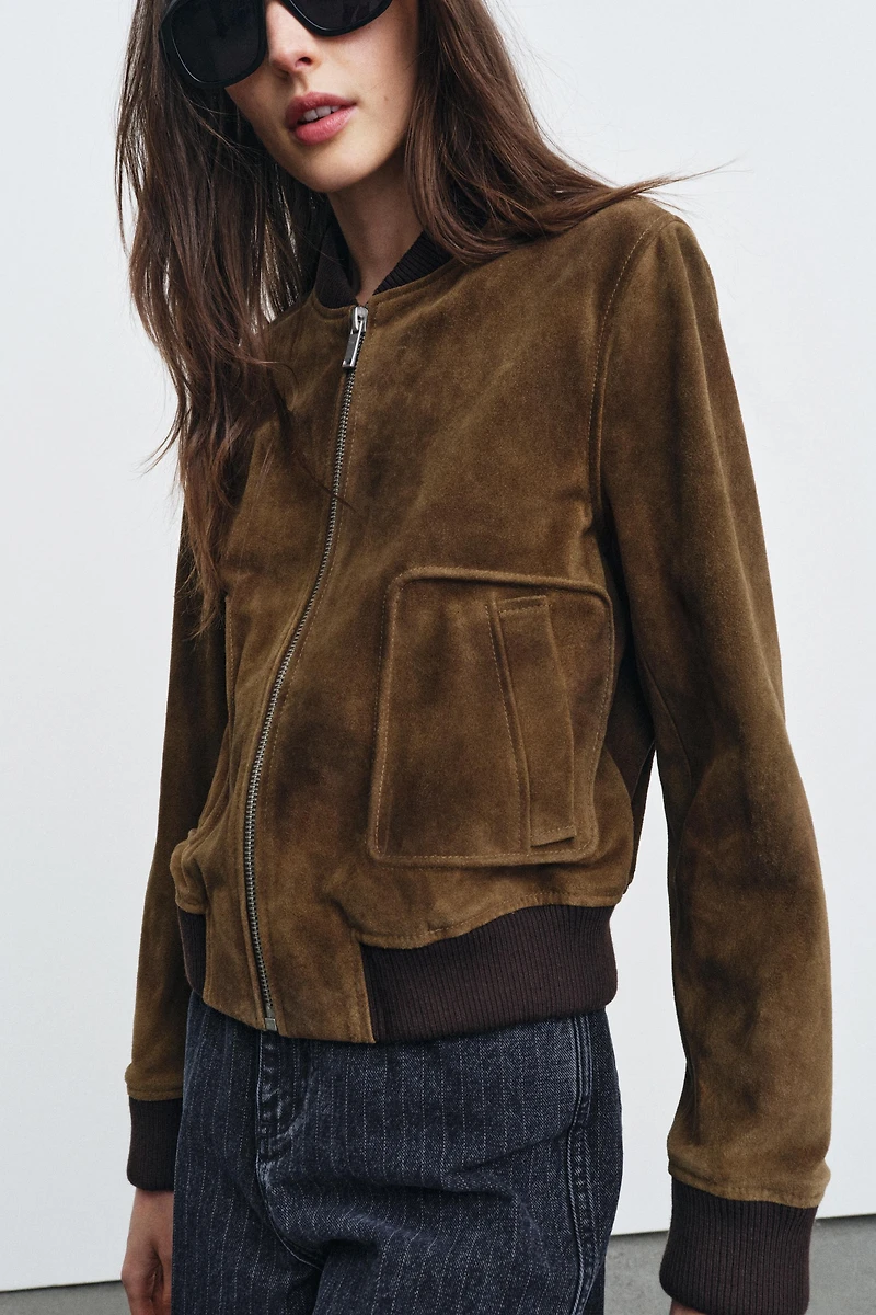 100% SUEDE BOMBER JACKET ZW COLLECTION LIMITED EDITION