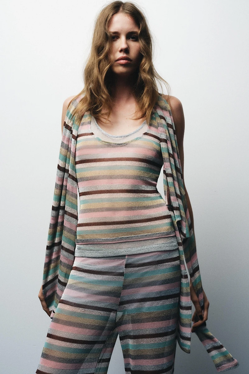 METALLIC THREAD STRIPED TOP