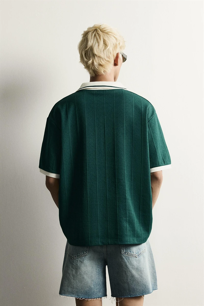 RELAXED FIT TEXTURED EMBROIDERED POLO