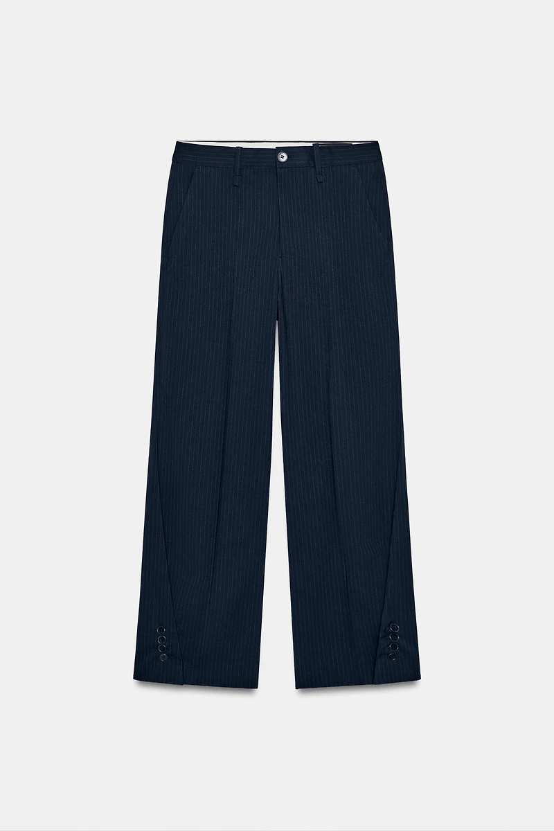 STRIPED PANTS WITH BUTTON HEM ZW COLLECTION