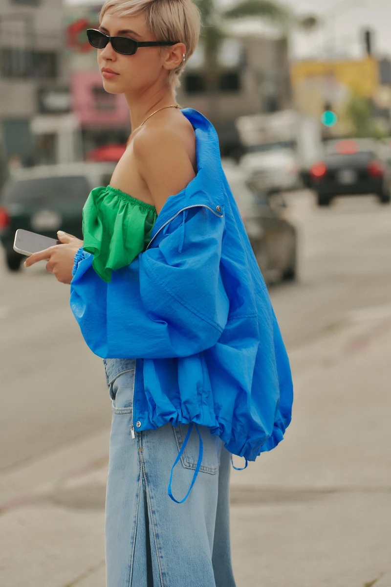 RUFFLED TAFFETA BANDEAU TOP