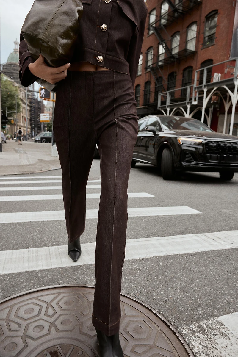 CONTRAST STITCH SEAM FLARE PANTS