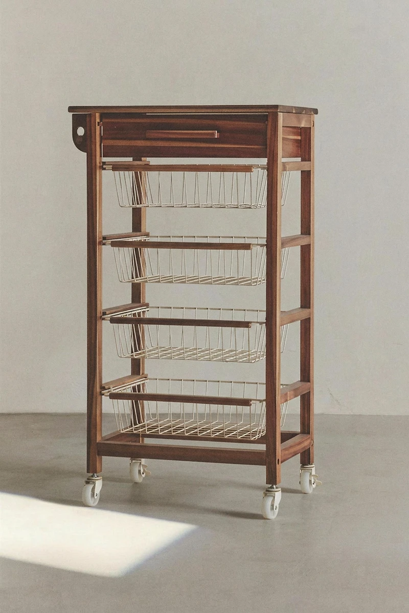 WOOD AND METAL STORAGE UNIT WITH WHEELS