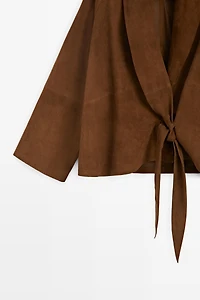 Suede leather wrap kimono