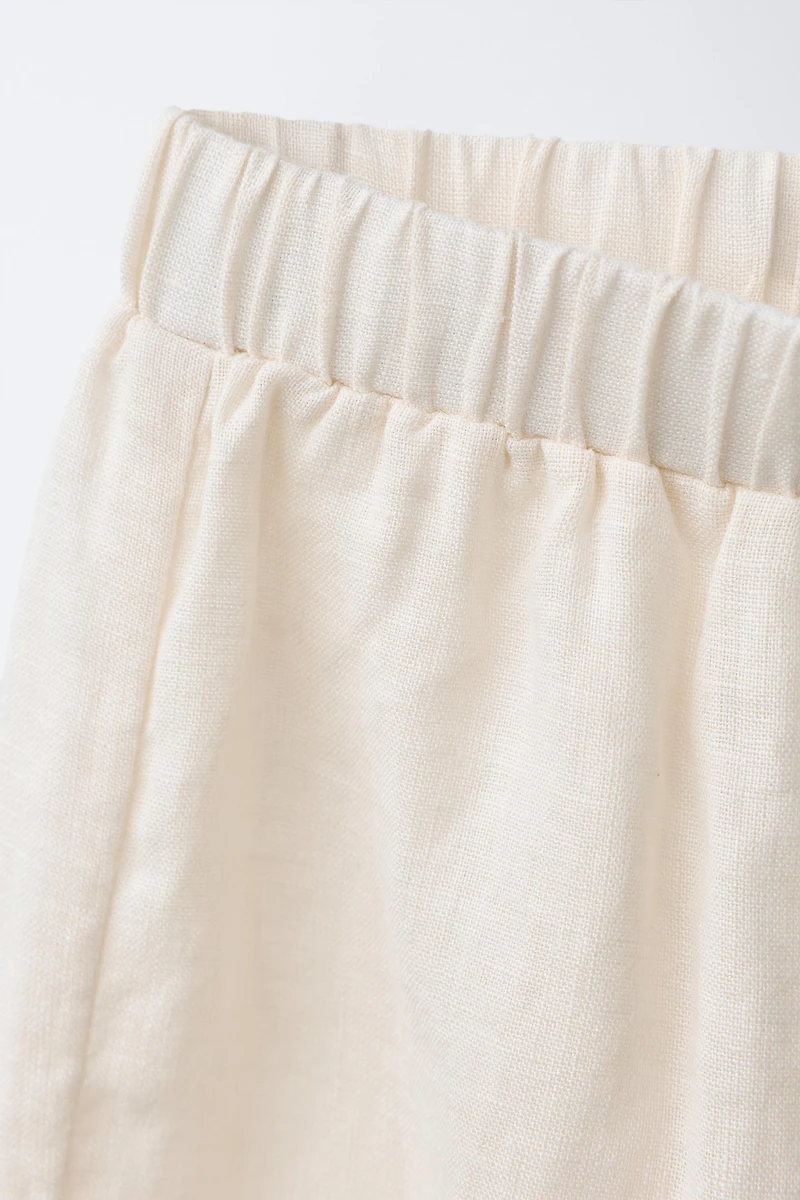 100% LINEN CULOTTE PANTS WITH LACE TRIM