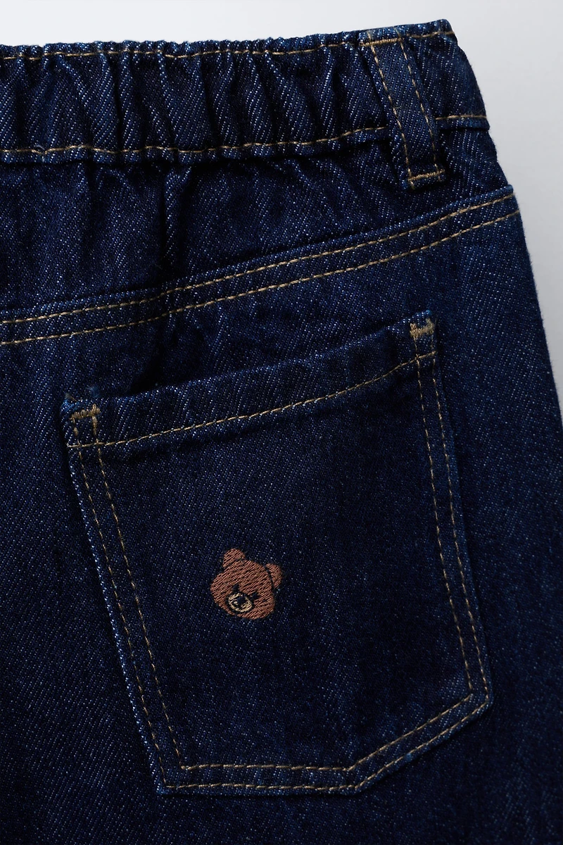 EMBROIDERED BEAR CULOTTE JEANS