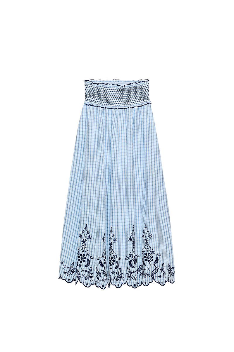 EMBROIDERED PLAID MIDI SKIRT