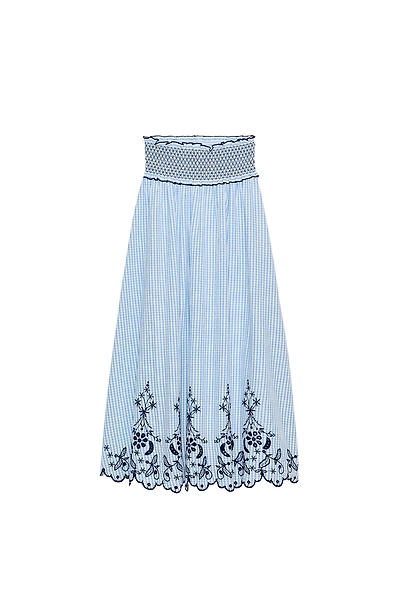 EMBROIDERED PLAID MIDI SKIRT
