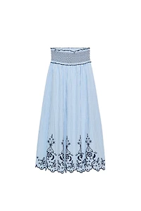 EMBROIDERED PLAID MIDI SKIRT