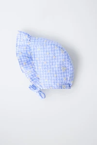 EMBROIDERED DAISY GINGHAM BONNET
