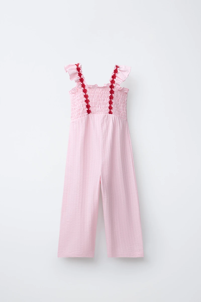 LONG TEXTURED FLORAL JUMPSUIT
