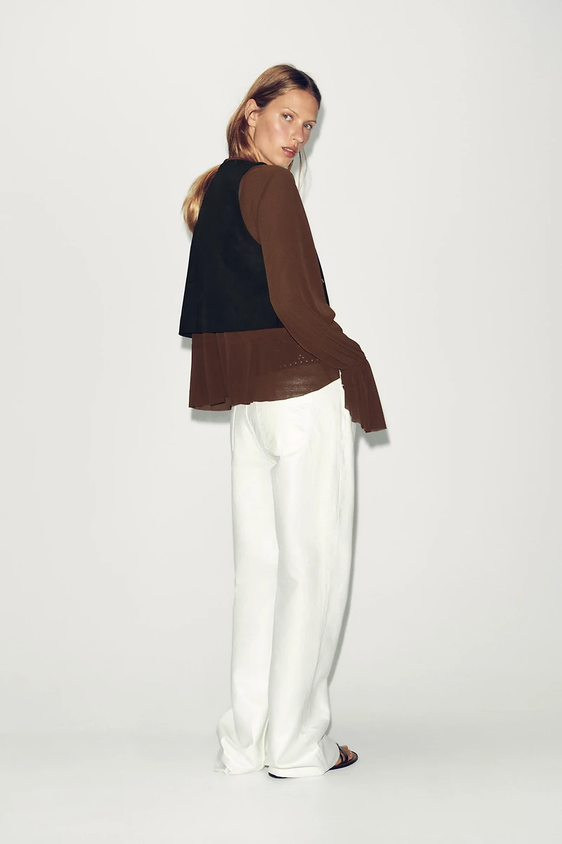 EMBROIDERED BEADED FAUX SUEDE VEST