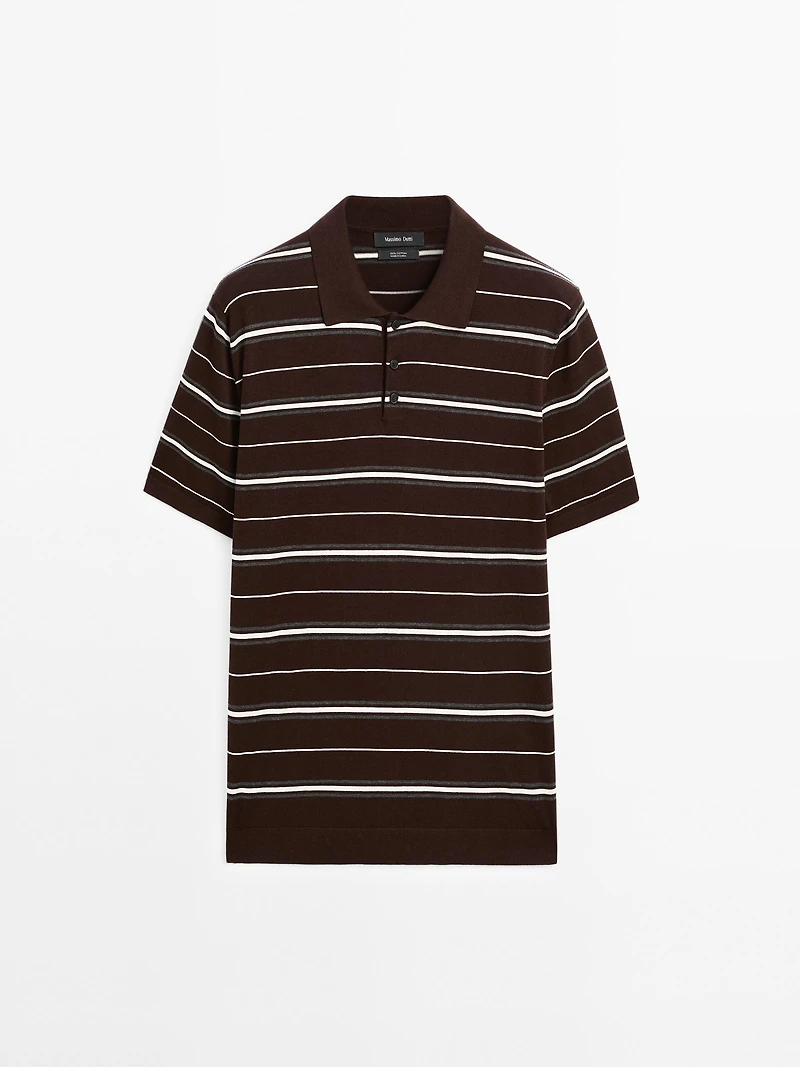 100% cotton striped knit polo shirt