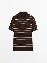 100% cotton striped knit polo shirt