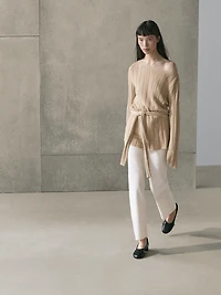 Cotton blend knit boat neck sweater