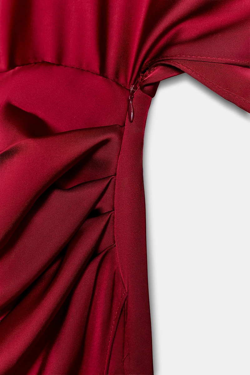 SATIN EFFECT CAPE MIDI DRESS