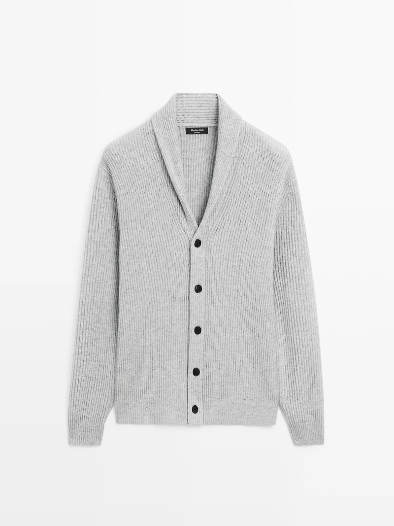 Knit wool blend cardigan with collar
