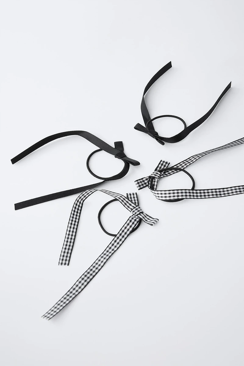 FOUR-PACK OF GINGHAM BOW HAIR TIES