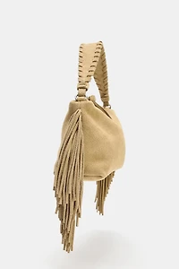 SPLIT LEATHER MINI FRINGED CROSSBODY BAG